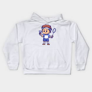 Cute Boy Playing Badminton Cartoon Kids Hoodie